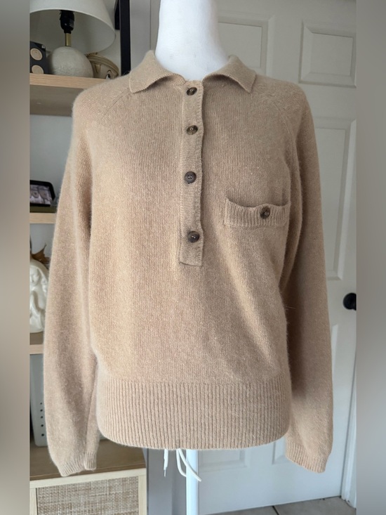 Claiborne Sweaters - Vintage Liz Claiborne Lambswool Angora Polo Sweater M Beige Collared